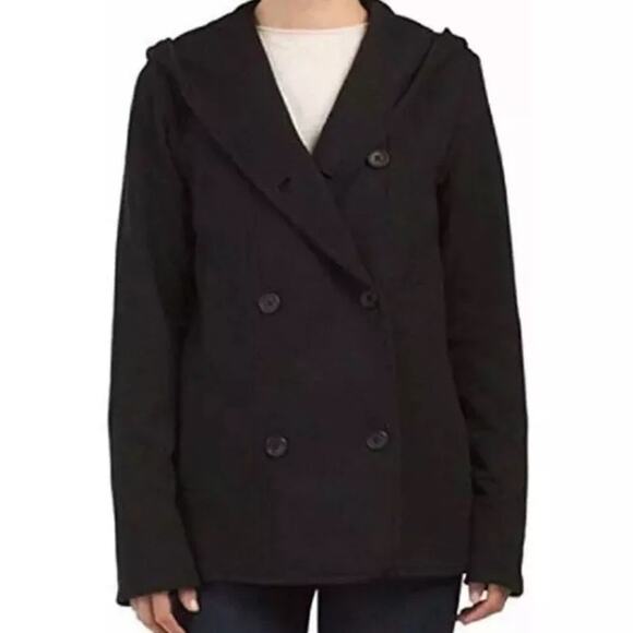 Standard James Perse Double Breasted Hooded Coat Women's Size 3 Large Black - Picture 1 of 7